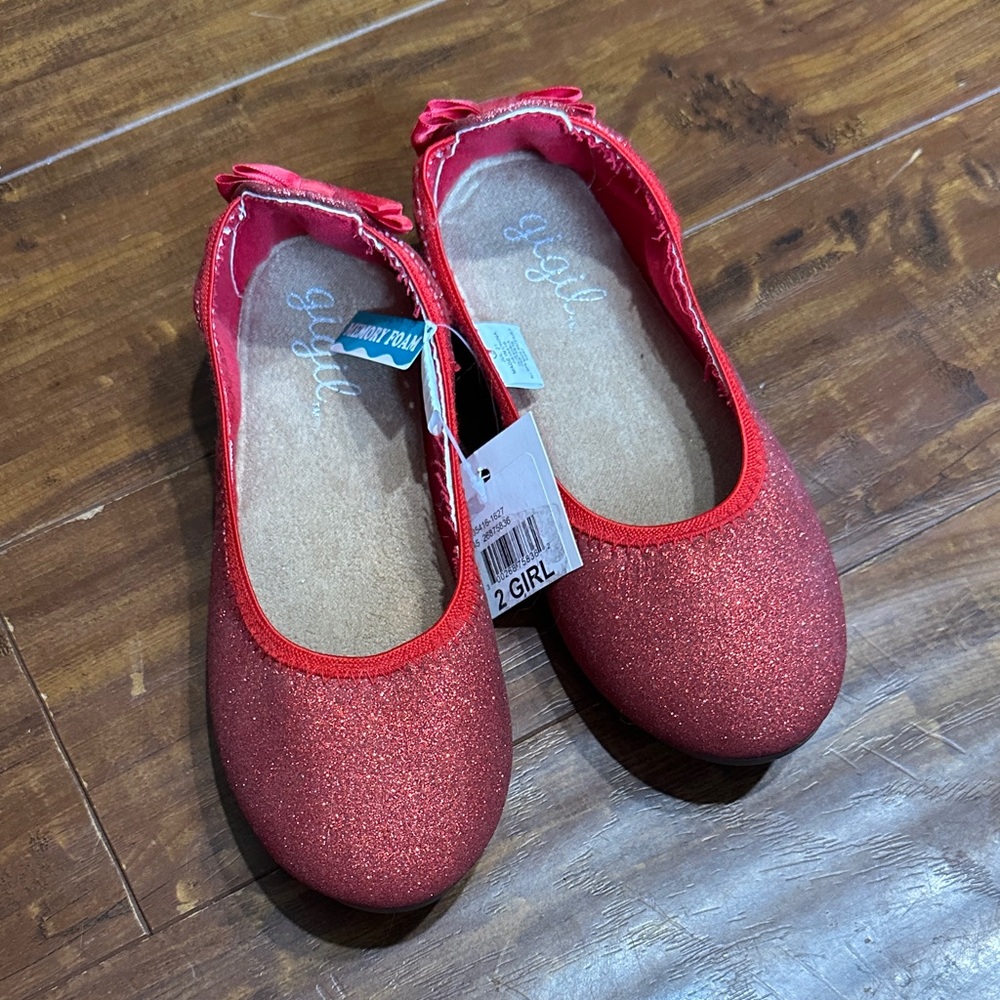 Girls Ruby Red Glitter Flats Shoes Size 2 NWT Dorothy Wizard of Oz + bonus